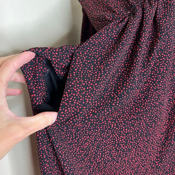 GAP Dress w Pockets XL Women Black Red Blouson Long Sleeve Faux Wrap V-Neck Mini - Picture 4 of 9